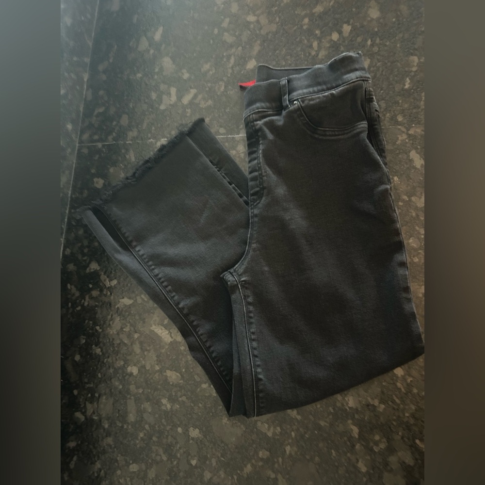 SPANX Black Flare Raw Hem Cropped Jeans